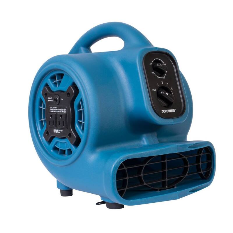 XPOWER 925 CFM 3-Speed Multi-Purpose Mini Mighty Air Mover Utility Blower Fan with Power Outlets and Timer in Blue - P-230AT-Blue