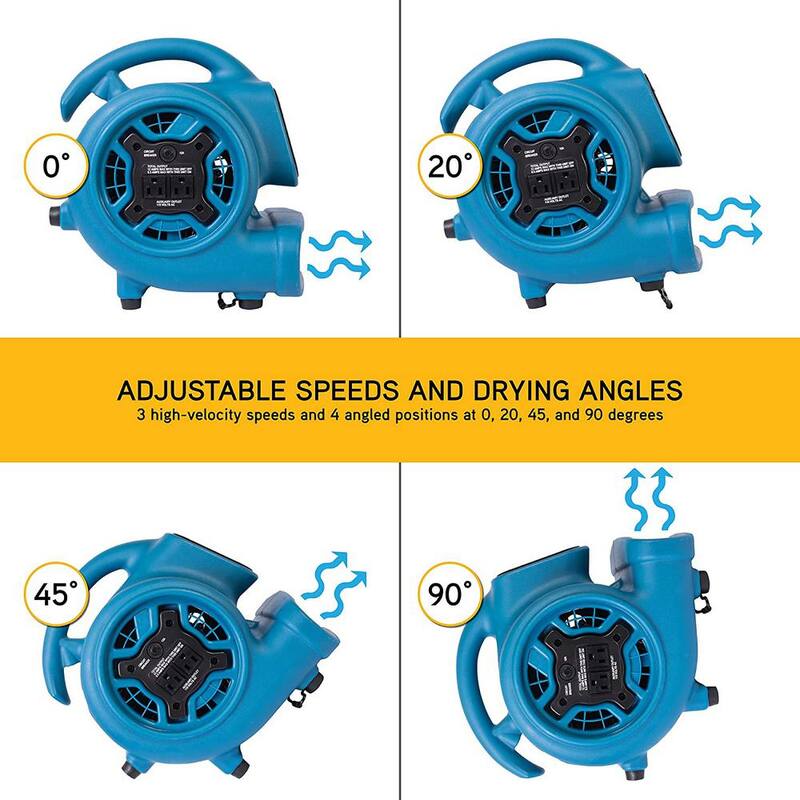 XPOWER 925 CFM 3-Speed Multi-Purpose Mini Mighty Air Mover Utility Blower Fan with Power Outlets and Timer in Blue - P-230AT-Blue