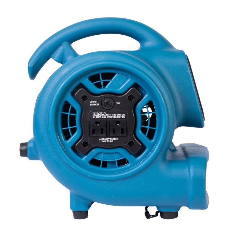 XPOWER 925 CFM 3-Speed Multi-Purpose Mini Mighty Air Mover Utility Blower Fan with Power Outlets and Timer in Blue - P-230AT-Blue