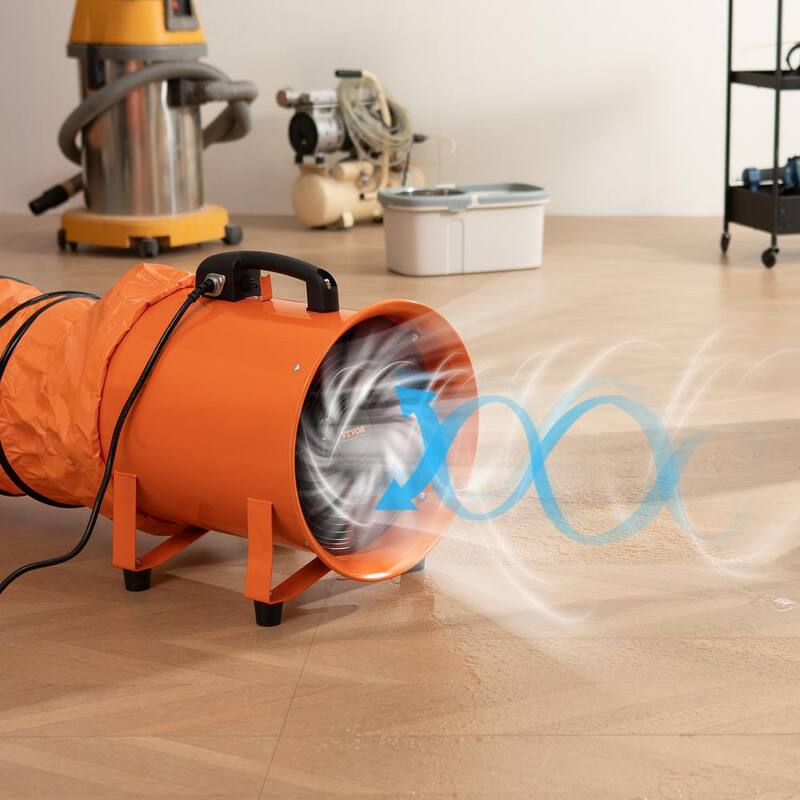VEVOR Portable Ventilator 12 in. Heavy Duty Blower Fan with 16.4 ft. Duct Hose 585W Industrial Utility Blower 3198CFM, Orange - BXSG550W512INKRV0V1