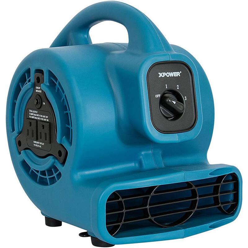 XPOWER 600 CFM 3-Speed Multi-Purpose Mini Mighty Air Mover Utility Blower Fan with Power Outlets - P-80A-Blue