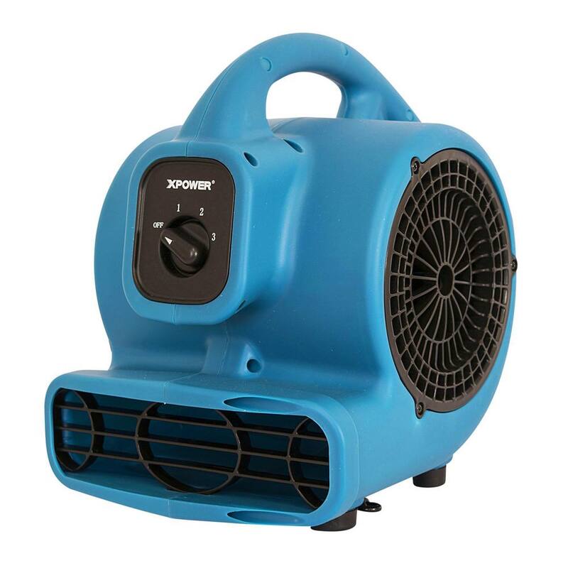 XPOWER 600 CFM 3-Speed Multi-Purpose Mini Mighty Air Mover Utility Blower Fan with Power Outlets - P-80A-Blue