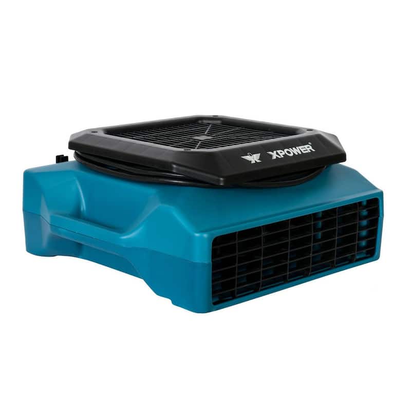 XPOWER 1/3 HP 1050 CFM 3-Speed Low Profile Air Mover, Floor Fan, Carpet Dryer with Build-in Power Outlets - PL-700A-Blue