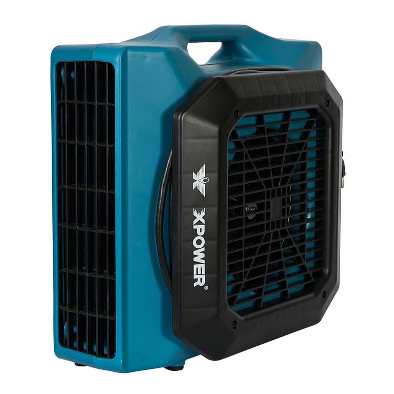 XPOWER 1/3 HP 1050 CFM 3-Speed Low Profile Air Mover, Floor Fan, Carpet Dryer with Build-in Power Outlets - PL-700A-Blue