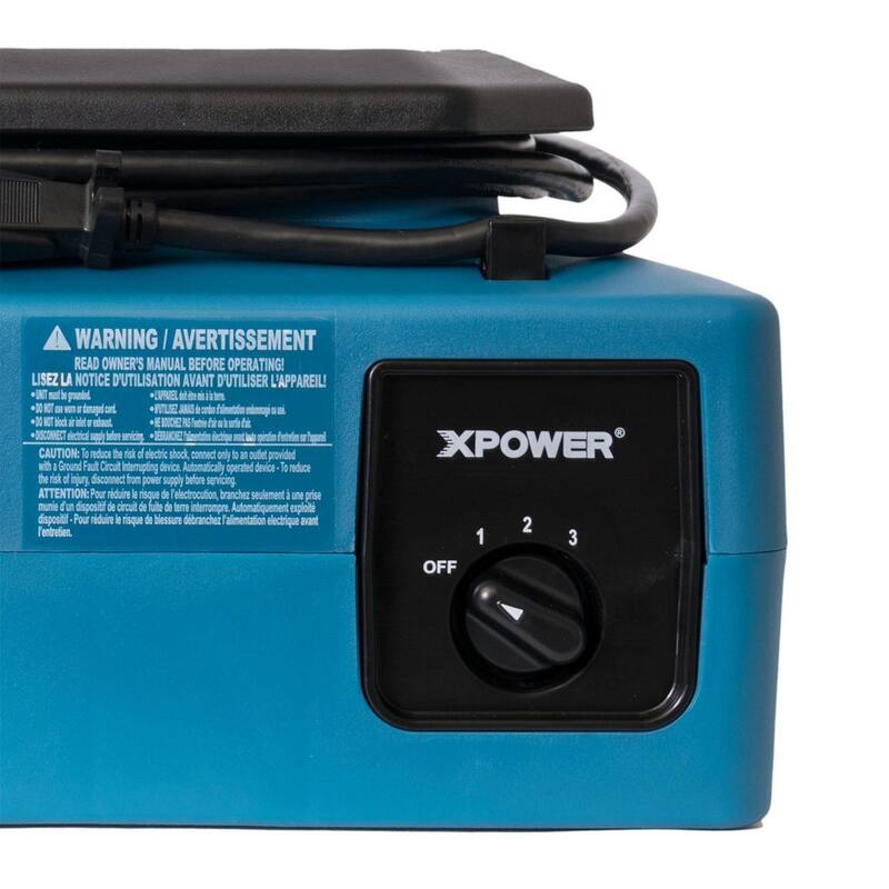 XPOWER 1/3 HP 1050 CFM 3-Speed Low Profile Air Mover, Floor Fan, Carpet Dryer with Build-in Power Outlets - PL-700A-Blue