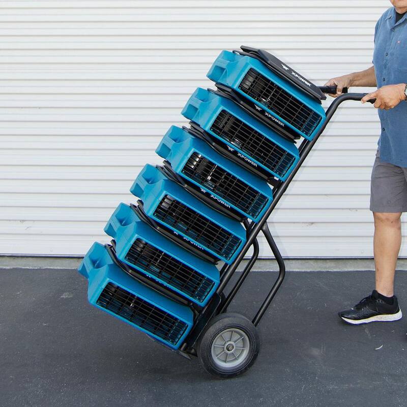 XPOWER 1/3 HP 1050 CFM 3-Speed Low Profile Air Mover, Floor Fan, Carpet Dryer with Build-in Power Outlets - PL-700A-Blue