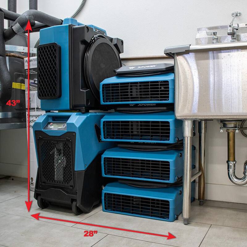 XPOWER 1/3 HP 1050 CFM 3-Speed Low Profile Air Mover, Floor Fan, Carpet Dryer with Build-in Power Outlets - PL-700A-Blue