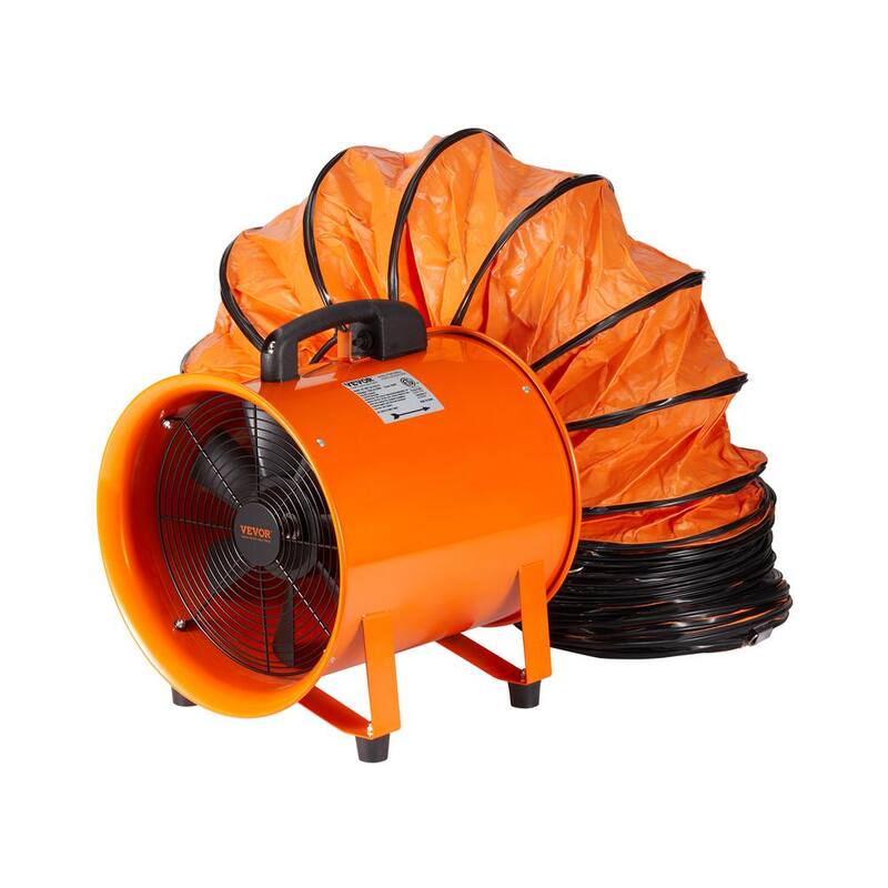 VEVOR Portable Ventilator 10 in. Heavy Duty Blower Fan with 16.4 ft. Duct Hose 380W Industrial Utility Blower 1893FM, Orange - BXSG350W510INTZQVV1