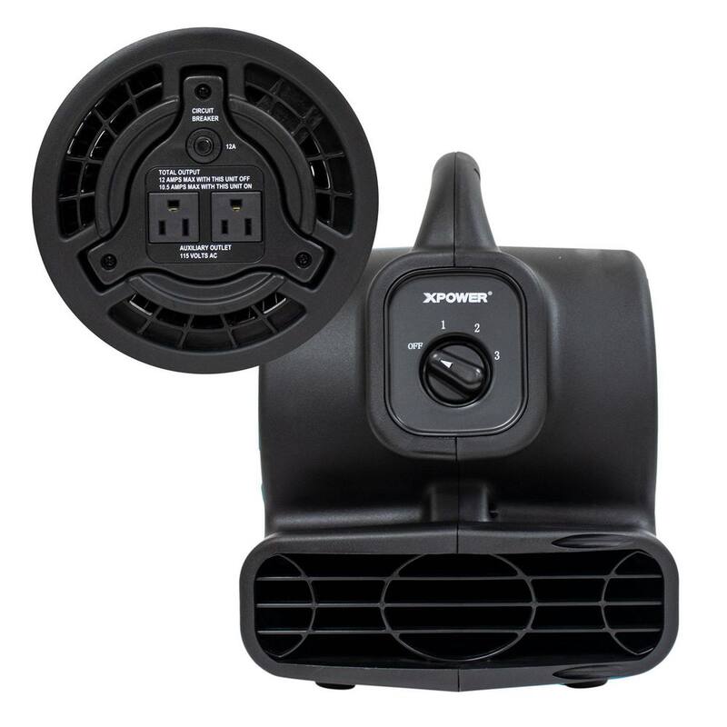 XPOWER 600 CFM 3-Speed Multi-Purpose Mini Mighty Air Mover Utility Blower Fan with Power Outlets - P-80A-Black