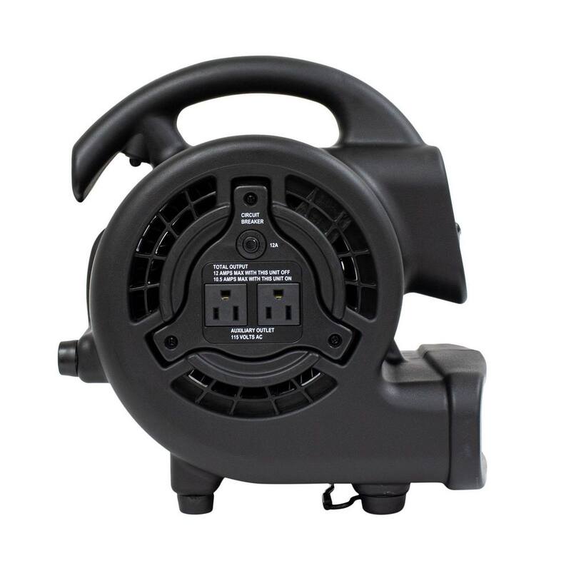 XPOWER 600 CFM 3-Speed Multi-Purpose Mini Mighty Air Mover Utility Blower Fan with Power Outlets - P-80A-Black