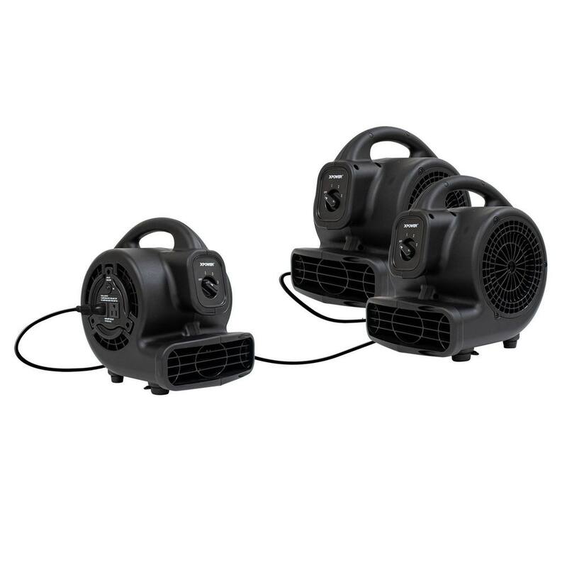 XPOWER 600 CFM 3-Speed Multi-Purpose Mini Mighty Air Mover Utility Blower Fan with Power Outlets - P-80A-Black