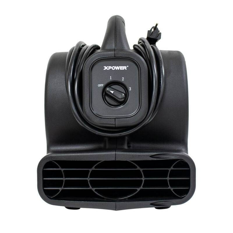 XPOWER 600 CFM 3-Speed Multi-Purpose Mini Mighty Air Mover Utility Blower Fan with Power Outlets - P-80A-Black