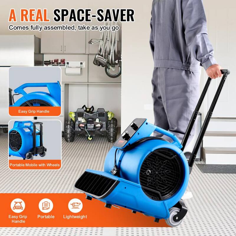 VEVOR Floor Blower 5 in. 3 Speeds Blower Fan in. Blue 1560 RPM 4000 CFM Air Mover for Drying and Cooling with 3 Blowing Angles - FXZXDMGFJ155NADD1V1