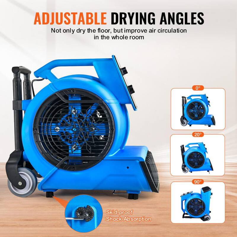 VEVOR Floor Blower 5 in. 3 Speeds Blower Fan in. Blue 1560 RPM 4000 CFM Air Mover for Drying and Cooling with 3 Blowing Angles - FXZXDMGFJ155NADD1V1