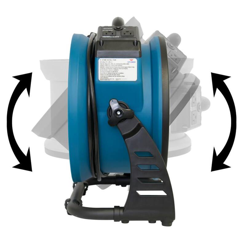 XPOWER P-26AR 1300 CFM 4-Speed Industrial Axial Air Mover Blower Fan with Built-in. Power Outlets in Blue - P-26AR