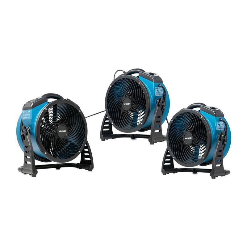 XPOWER P-26AR 1300 CFM 4-Speed Industrial Axial Air Mover Blower Fan with Built-in. Power Outlets in Blue - P-26AR
