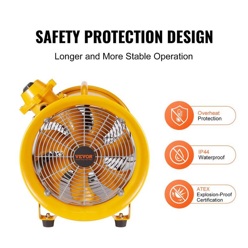 VEVOR Portable Ventilator 16 in. Blower Fan 1100W Exhaust Fan 4240CFM 16.4 ft. Power Cord Industrial Utility Blower, Yellow - FBGS1100W16IN6JLSV1