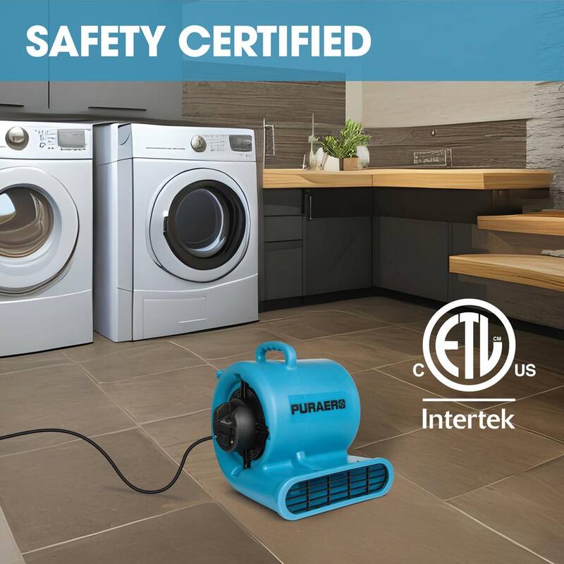 Ecor Pro 1/3 HP Air Mover Carpet Dryer Blower Floor Fan with 2550 CFM, GFCI Daisy Chain, Blue - PA-330-AM-BL