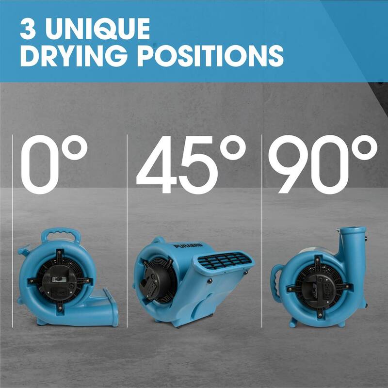 Ecor Pro 1/3 HP Air Mover Carpet Dryer Blower Floor Fan with 2550 CFM, GFCI Daisy Chain, Blue - PA-330-AM-BL