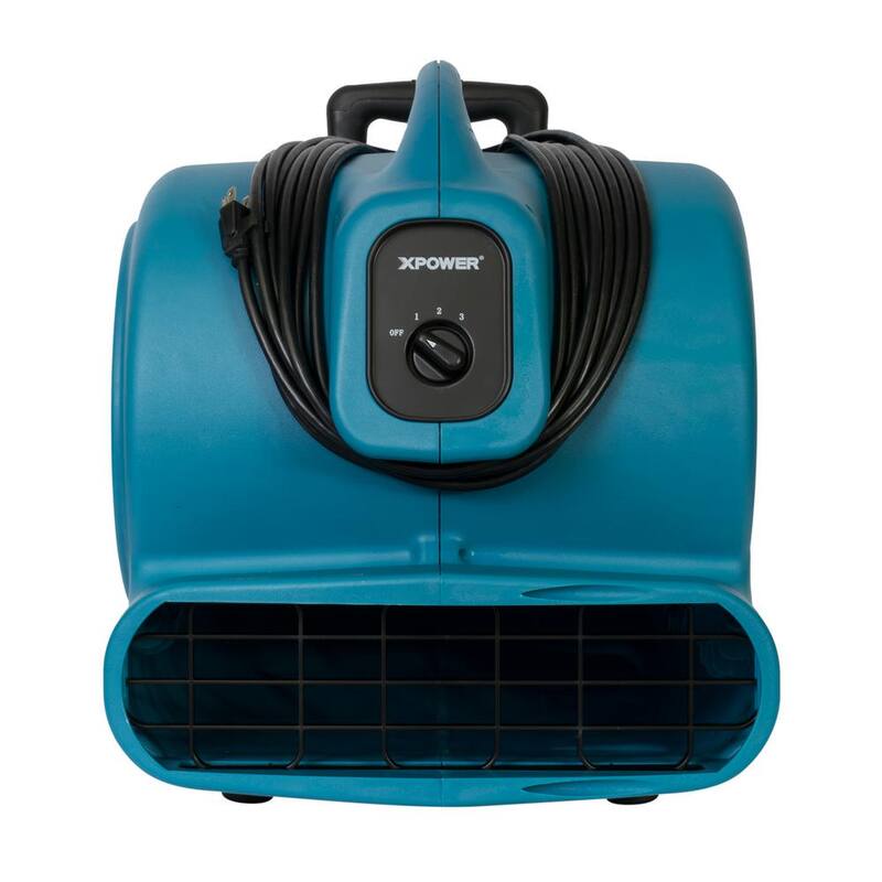 XPOWER 1 HP 3600 CFM 3 Speed Air Mover Carpet Dryer Floor Fan Blower with Telescopic Handle and Wheels - P-830H-Blue