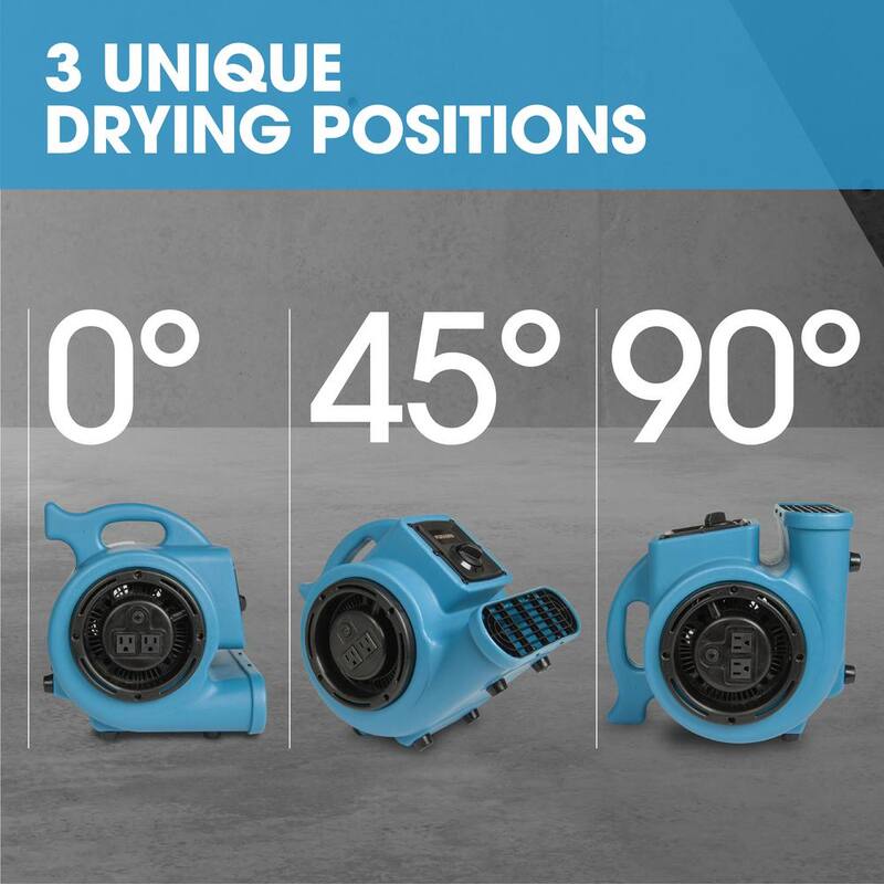 Ecor Pro 1/5 HP Air Mover Carpet Dryer Blower Floor Fan with 800 CFM, GFCI Daisy Chain, Blue - PA-200-AM-BL