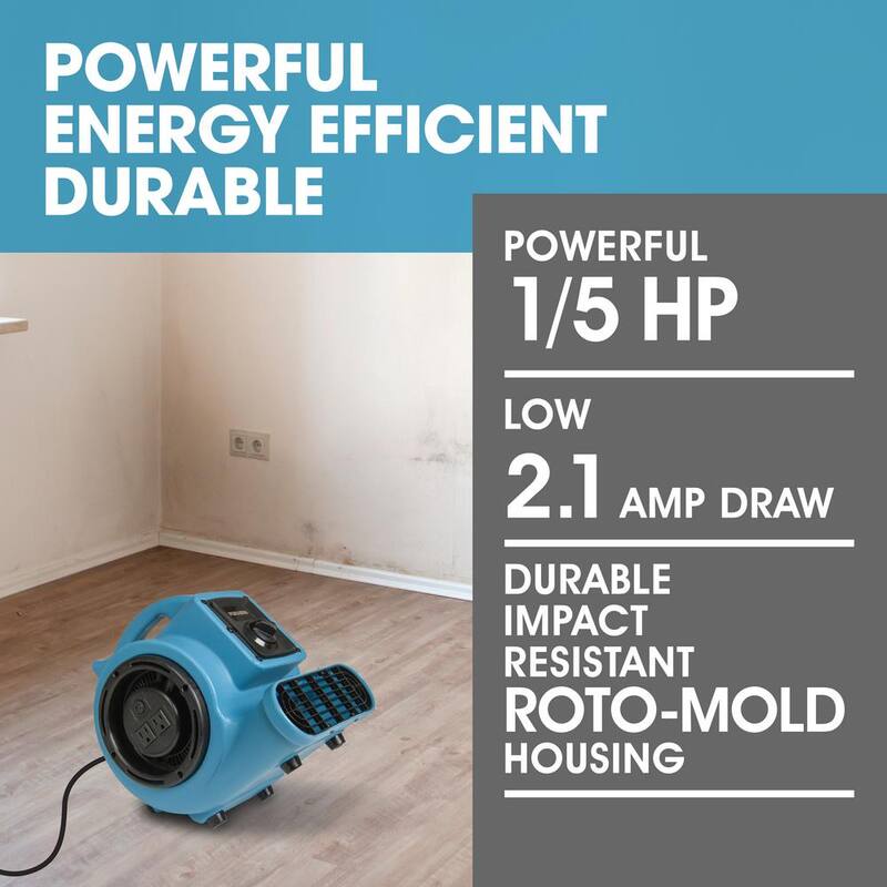 Ecor Pro 1/5 HP Air Mover Carpet Dryer Blower Floor Fan with 800 CFM, GFCI Daisy Chain, Blue - PA-200-AM-BL