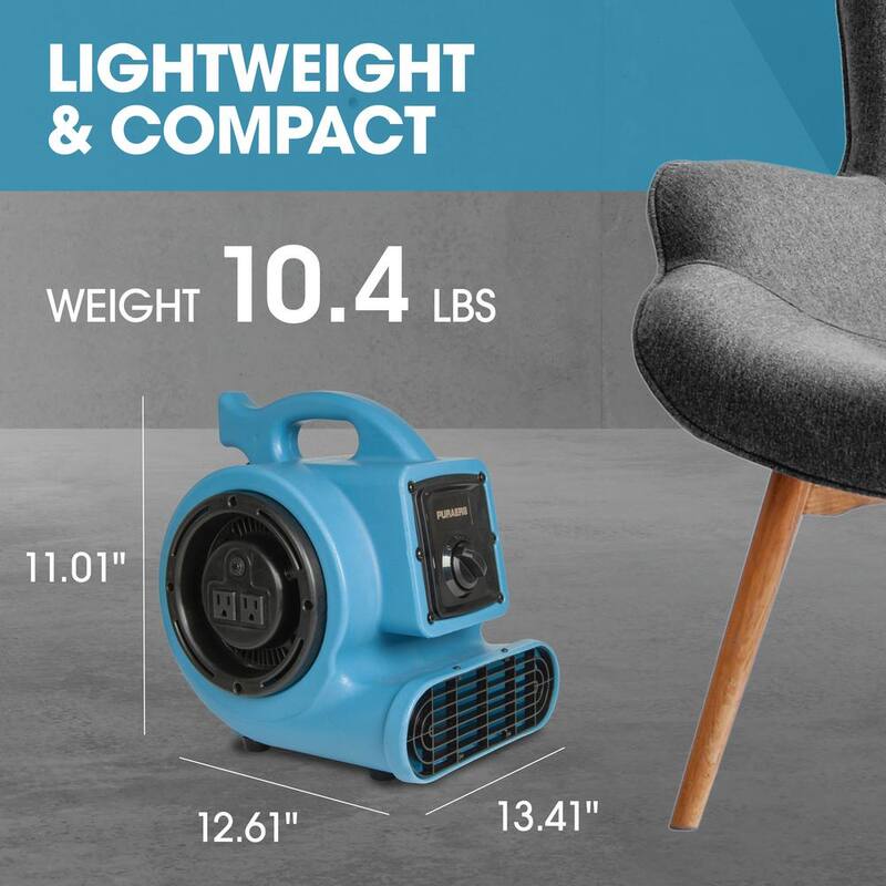 Ecor Pro 1/5 HP Air Mover Carpet Dryer Blower Floor Fan with 800 CFM, GFCI Daisy Chain, Blue - PA-200-AM-BL