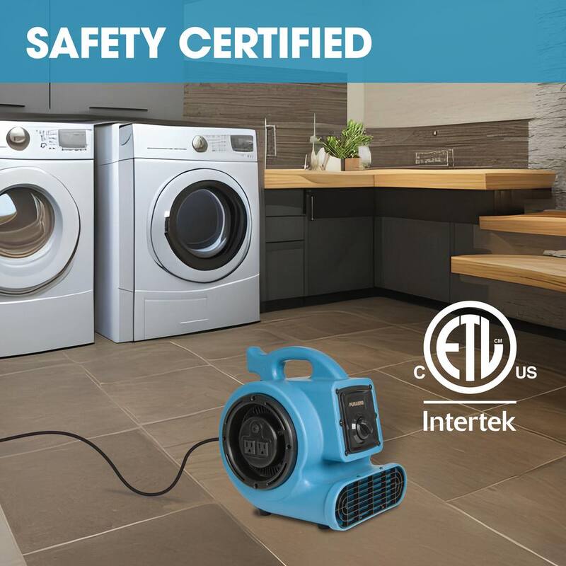 Ecor Pro 1/5 HP Air Mover Carpet Dryer Blower Floor Fan with 800 CFM, GFCI Daisy Chain, Blue - PA-200-AM-BL