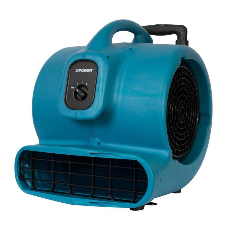 XPOWER 3/4 HP 3200 CFM 3 Speed Air Mover Carpet Dryer Floor Fan Blower with Telescopic Handle and Wheels - P-800H-Blue