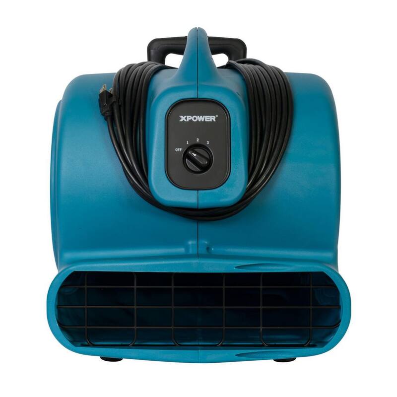 XPOWER 3/4 HP 3200 CFM 3 Speed Air Mover Carpet Dryer Floor Fan Blower with Telescopic Handle and Wheels - P-800H-Blue