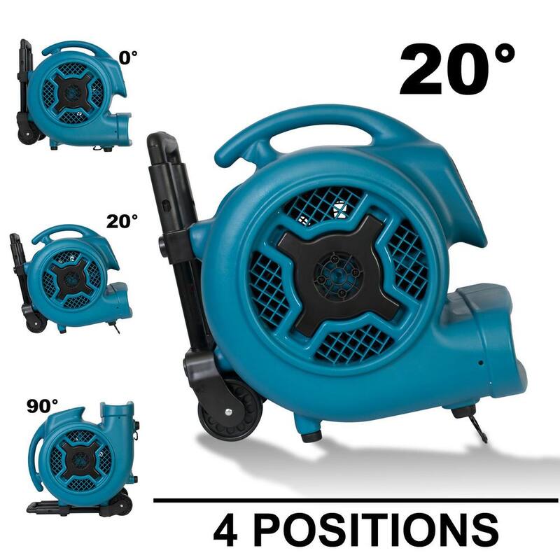 XPOWER 3/4 HP 3200 CFM 3 Speed Air Mover Carpet Dryer Floor Fan Blower with Telescopic Handle and Wheels - P-800H-Blue
