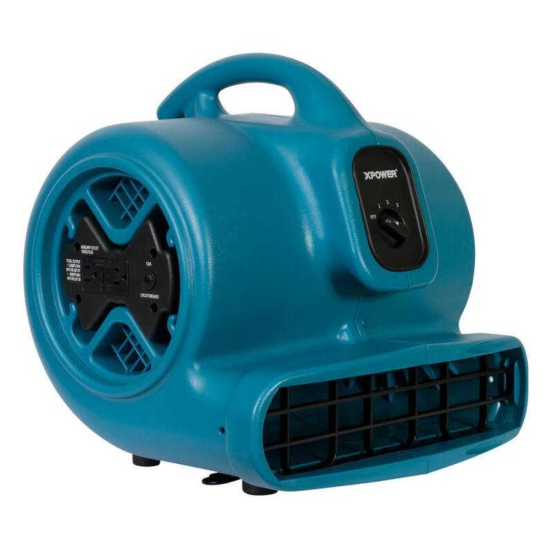 XPOWER Large Industrial Air Mover/Blower Fan with Built-in Power Outlets - P-600A-Blue
