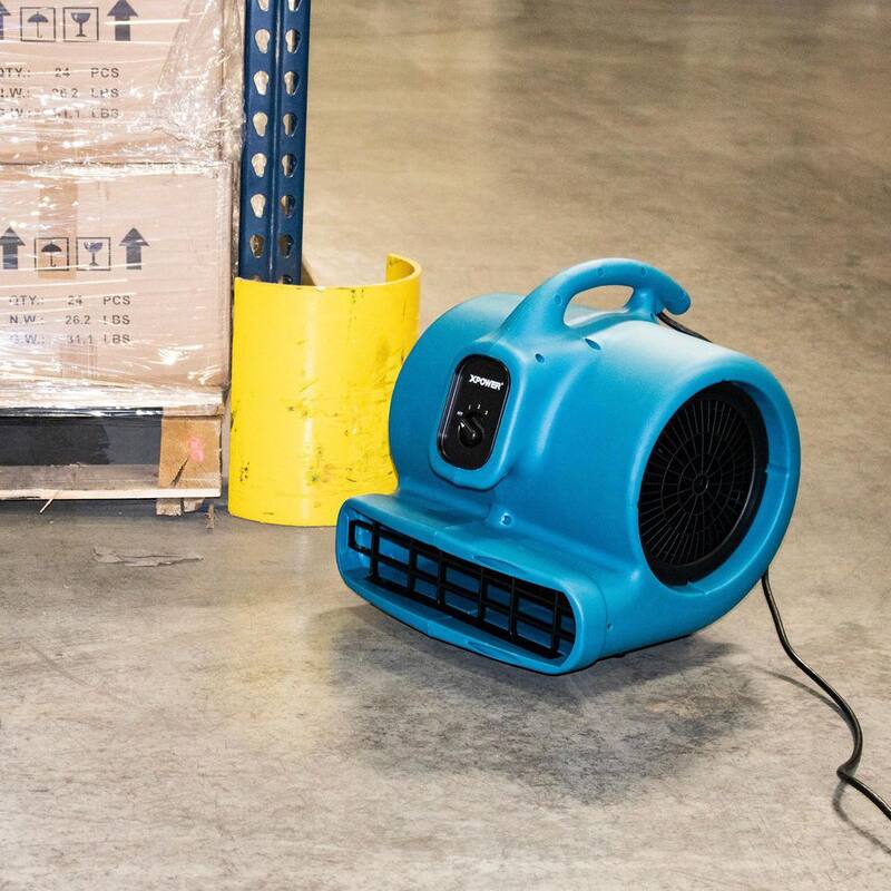 XPOWER Large Industrial Air Mover/Blower Fan with Built-in Power Outlets - P-600A-Blue