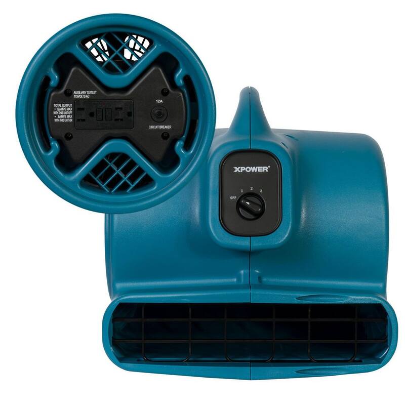 XPOWER Large Industrial Air Mover/Blower Fan with Built-in Power Outlets - P-600A-Blue