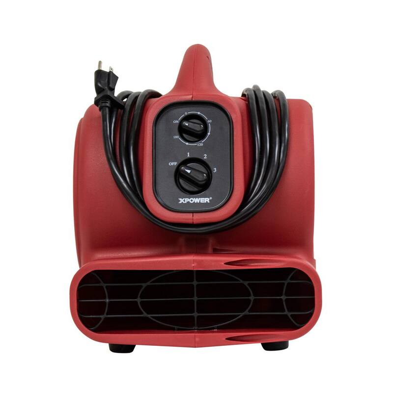 XPOWER 925 CFM 3-Speed Multi-Purpose Mini Mighty Air Mover Utility Blower Fan with Power Outlets and Timer in Red - P-230AT-Red