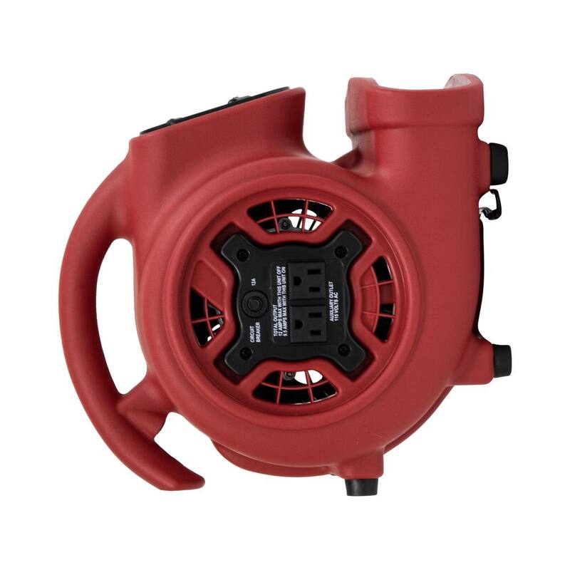 XPOWER 925 CFM 3-Speed Multi-Purpose Mini Mighty Air Mover Utility Blower Fan with Power Outlets and Timer in Red - P-230AT-Red