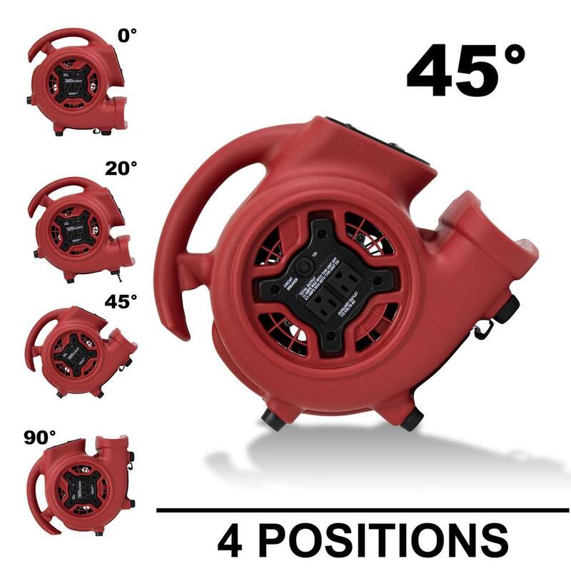 XPOWER 925 CFM 3-Speed Multi-Purpose Mini Mighty Air Mover Utility Blower Fan with Power Outlets and Timer in Red - P-230AT-Red