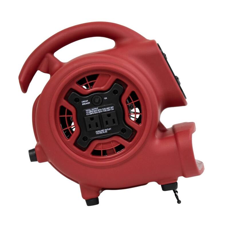 XPOWER 925 CFM 3-Speed Multi-Purpose Mini Mighty Air Mover Utility Blower Fan with Power Outlets and Timer in Red - P-230AT-Red