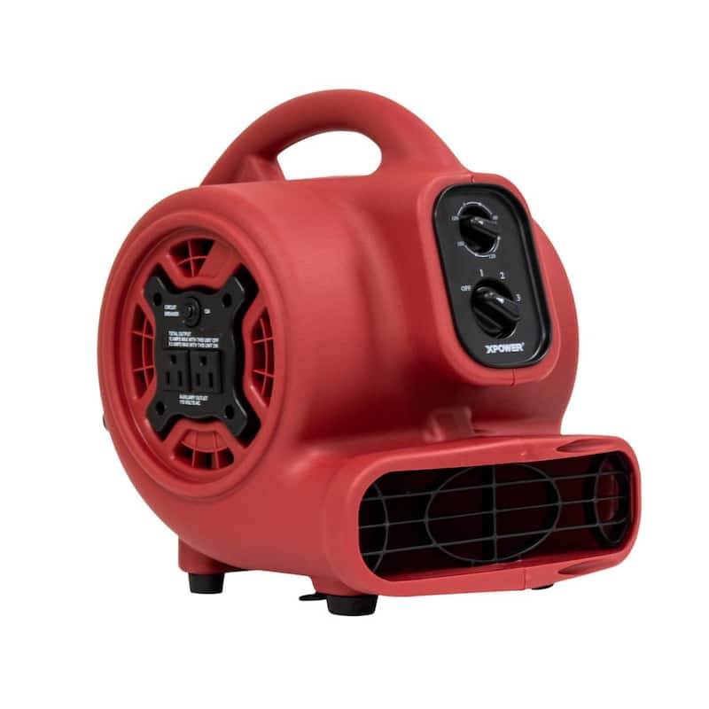 XPOWER 925 CFM 3-Speed Multi-Purpose Mini Mighty Air Mover Utility Blower Fan with Power Outlets and Timer in Red - P-230AT-Red