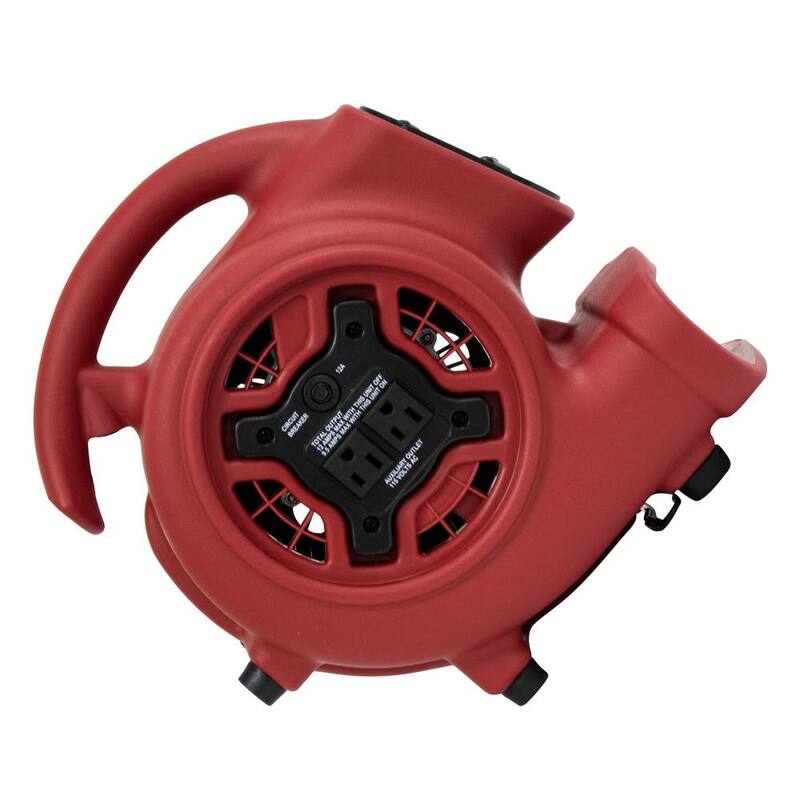 XPOWER 925 CFM 3-Speed Multi-Purpose Mini Mighty Air Mover Utility Blower Fan with Power Outlets and Timer in Red - P-230AT-Red