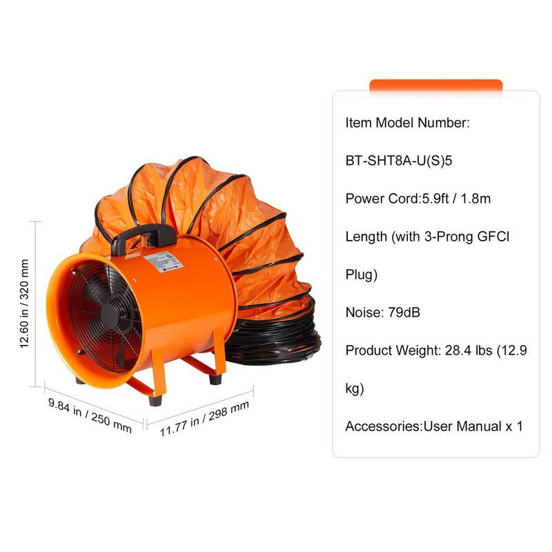 SKYSHALO Portable Ventilator 8 in. 10 Speed Blower Fan in Orange 1,070 CFM 195-Watt with Strong Shop Exhaust - BXSGS230W58IN475TV1-0718