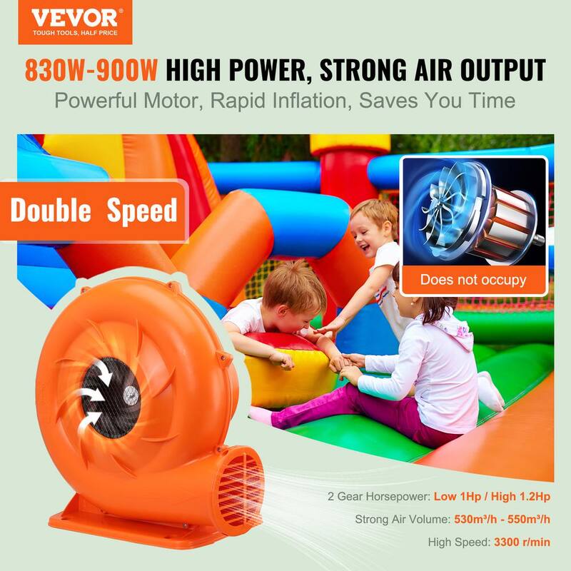 VEVOR Inflatable Blower 14 in. 1-Speed Blower Fan in Orange 950-Watt with 1/1.2 HP Bounce Blower Pump Air Blower 3300 RPM - ZTXYMP34X3430EWF0V0-0819