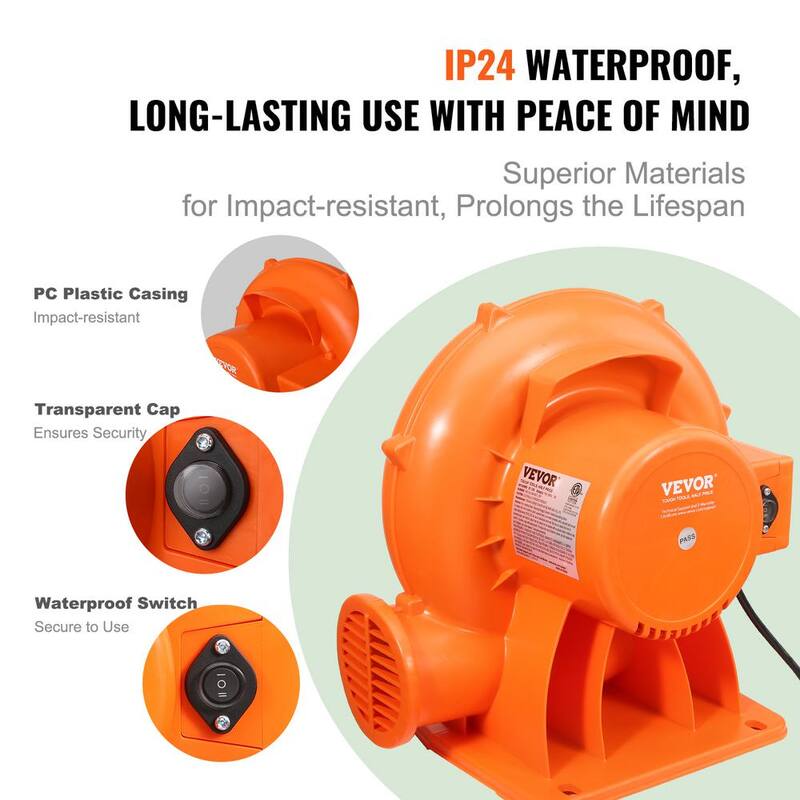 VEVOR Inflatable Blower 14 in. 1 Speed Blower Fan in Orange with 2 modes 1/1.2HP 950-Watt Pump Commercial Air Blower, 3300 RPM - QMFJD950W221M7H2LV1-0820