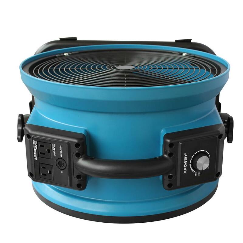 XPOWER X-39AR 1/4 HP 2 1 00 CFM Variable Speed Sealed Motor Industrial Axial Air Mover Blower Fan with Power Outlets in Blue - X-39AR-Blue
