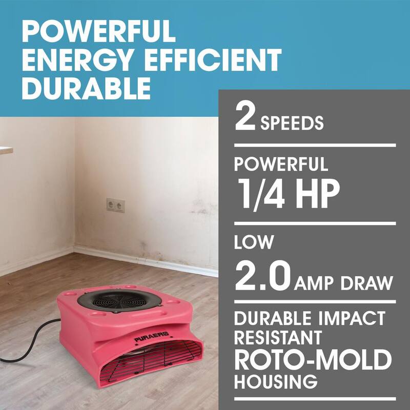 Ecor Pro 1/4 HP Low Profile Air Mover Carpet Dryer Blower Floor Fan with 1100 CFM, GFCI Daisy Chain, Red - PA-250-LP-RD