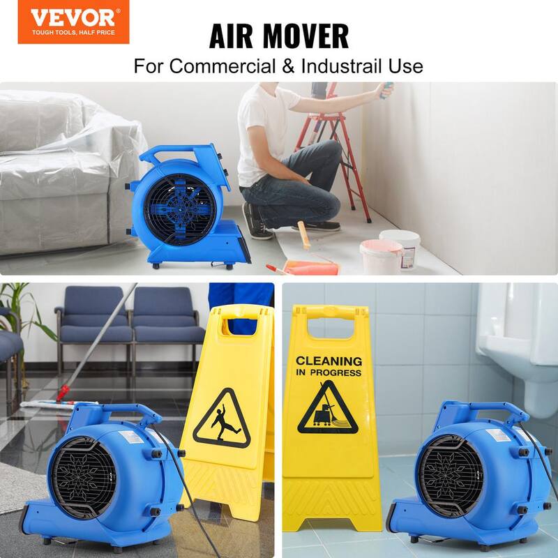 VEVOR Floor Blower 19.3 in. 3 Speeds Blower Fan in Blue with 1/2 HP 2600 CFM Air Mover for Drying and Cooling Carpet Dryer Fan - FXZXDMGFJ1800S8XLV1-0819