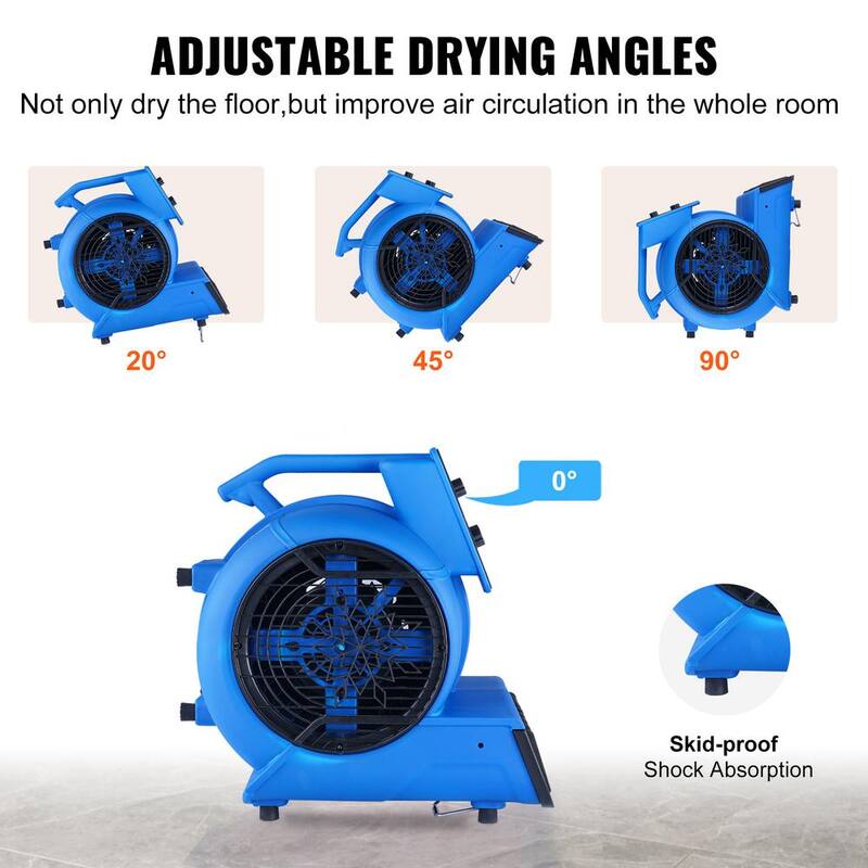 VEVOR Floor Blower 19.3 in. 3 Speeds Blower Fan in Blue with 1/2 HP 2600 CFM Air Mover for Drying and Cooling Carpet Dryer Fan - FXZXDMGFJ1800S8XLV1-0819