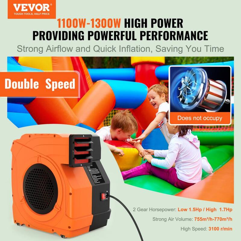 VEVOR Inflatable Blower 15 in. 1 Speed Blower Fan in Orange with 1.5/1.7 HP 1100-Watt Pump Commercial Air Blower 3100 RPM - SYQM1100W74M2G16HV1-0819