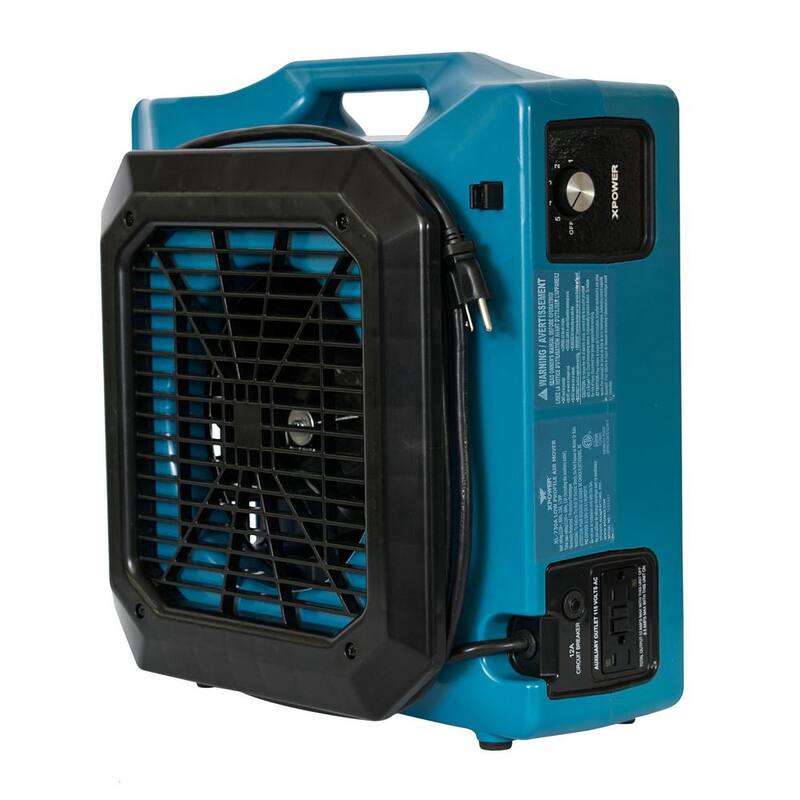 XPOWER 1/3 HP 1150 CFM 5-Speed Sealed Motor Low Profile Air Mover, Floor Fan, Carpet Dryer with Build-in GFCI Power Outlets - XL-730A