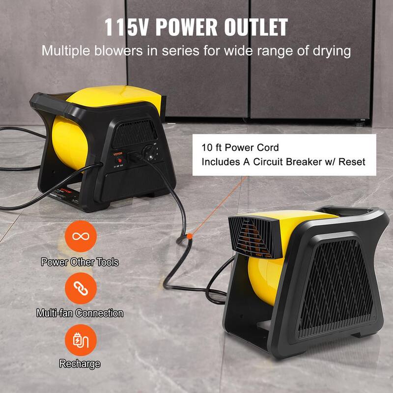VEVOR Pivoting Utility Fan 12.8 in. 3 Speeds Blower Fan in Black with Portable Handle 600 CFM Air Mover for Drying Ventilating - XZXDMGFJ1700R3R0HV1-0819